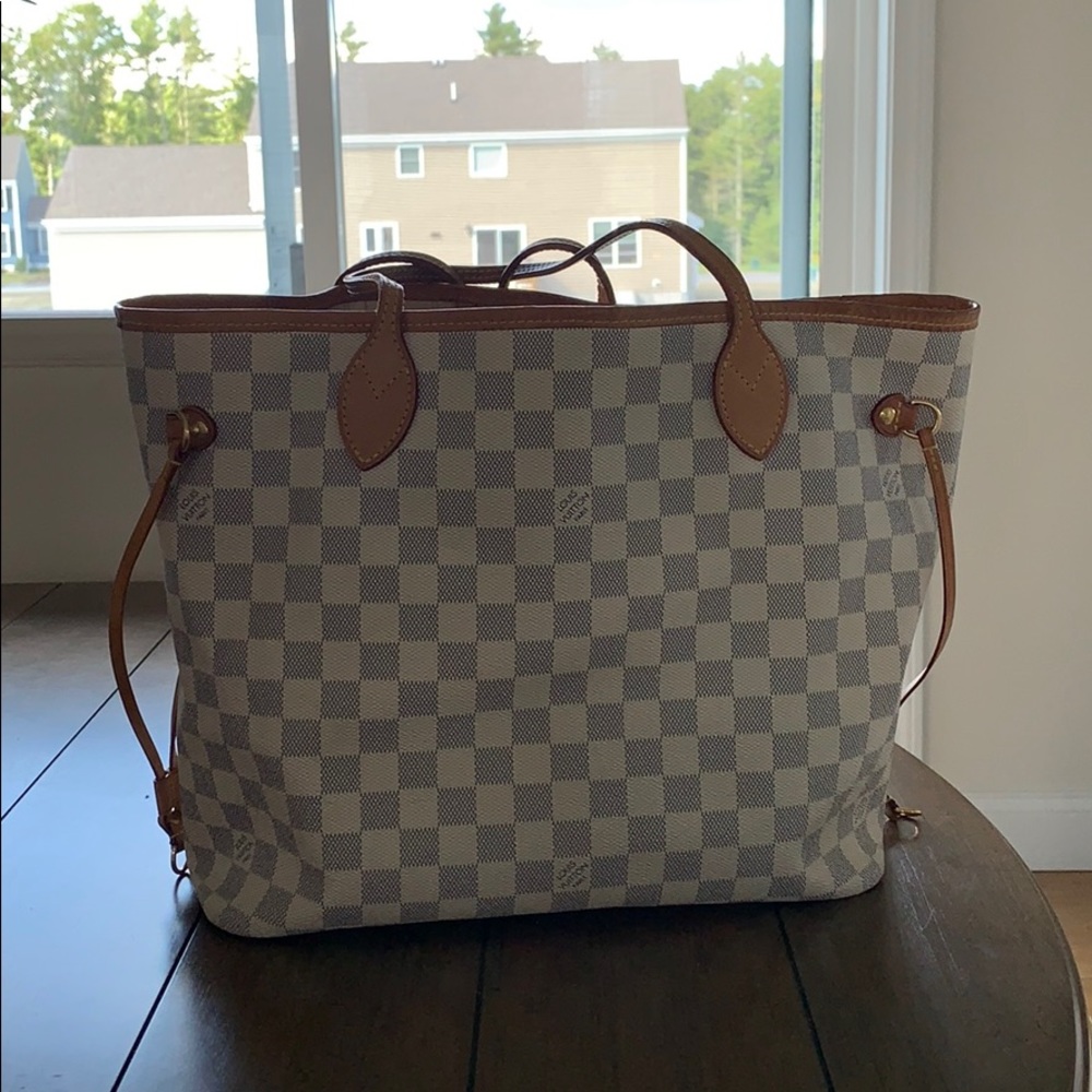 Louis Vuitton Damier Azur Canvas Tote with Tan Leather Trim